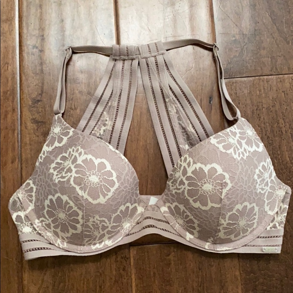 Pink Victoria's Secret Racerback Floral Lace Bra